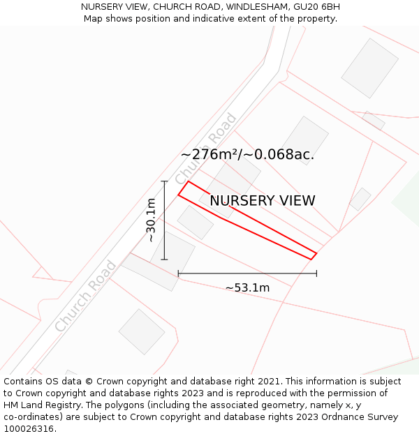 NURSERY VIEW, CHURCH ROAD, WINDLESHAM, GU20 6BH: Plot and title map