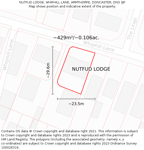 NUTFUD LODGE, WHIPHILL LANE, ARMTHORPE, DONCASTER, DN3 3JP: Plot and title map