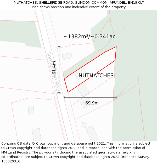 NUTHATCHES, SHELLBRIDGE ROAD, SLINDON COMMON, ARUNDEL, BN18 0LT: Plot and title map