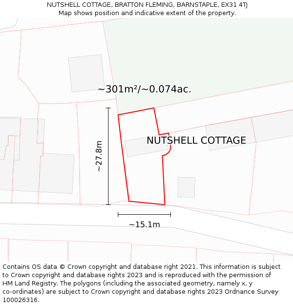 NUTSHELL COTTAGE, BRATTON FLEMING, BARNSTAPLE, EX31 4TJ: Plot and title map