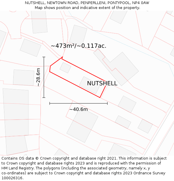 NUTSHELL, NEWTOWN ROAD, PENPERLLENI, PONTYPOOL, NP4 0AW: Plot and title map
