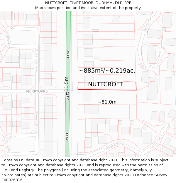 NUTTCROFT, ELVET MOOR, DURHAM, DH1 3PR: Plot and title map