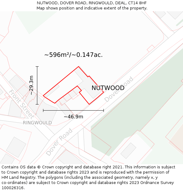 NUTWOOD, DOVER ROAD, RINGWOULD, DEAL, CT14 8HF: Plot and title map