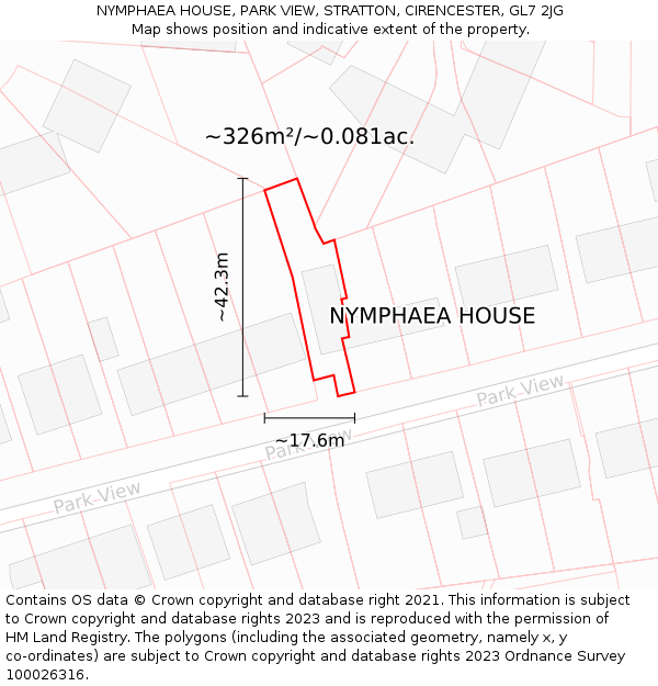 NYMPHAEA HOUSE, PARK VIEW, STRATTON, CIRENCESTER, GL7 2JG: Plot and title map