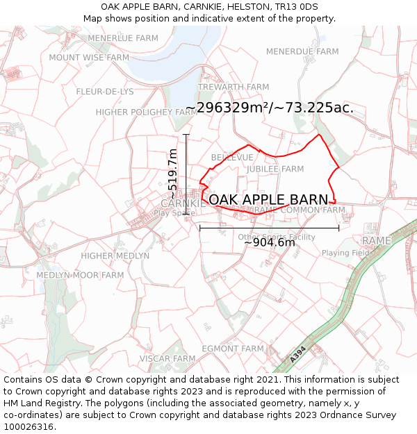 OAK APPLE BARN, CARNKIE, HELSTON, TR13 0DS: Plot and title map