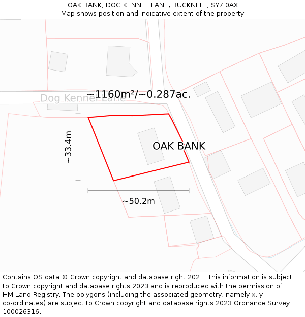 OAK BANK, DOG KENNEL LANE, BUCKNELL, SY7 0AX: Plot and title map