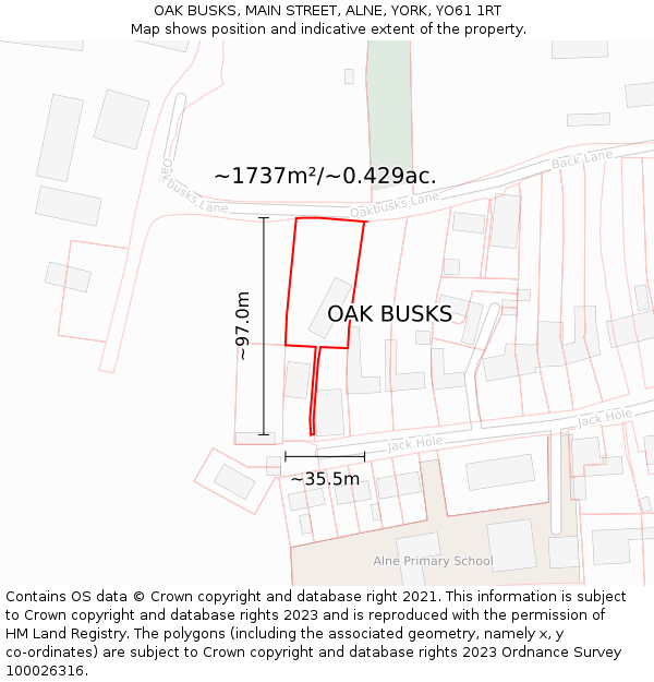 OAK BUSKS, MAIN STREET, ALNE, YORK, YO61 1RT: Plot and title map