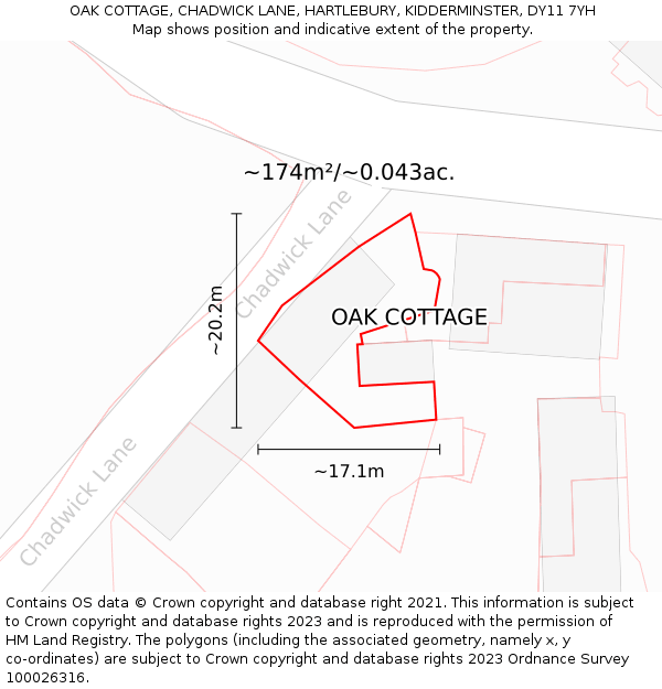 OAK COTTAGE, CHADWICK LANE, HARTLEBURY, KIDDERMINSTER, DY11 7YH: Plot and title map