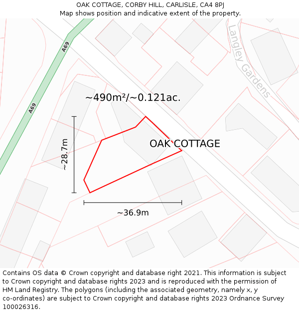 OAK COTTAGE, CORBY HILL, CARLISLE, CA4 8PJ: Plot and title map