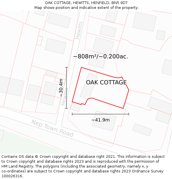 OAK COTTAGE, HEWITTS, HENFIELD, BN5 9DT: Plot and title map