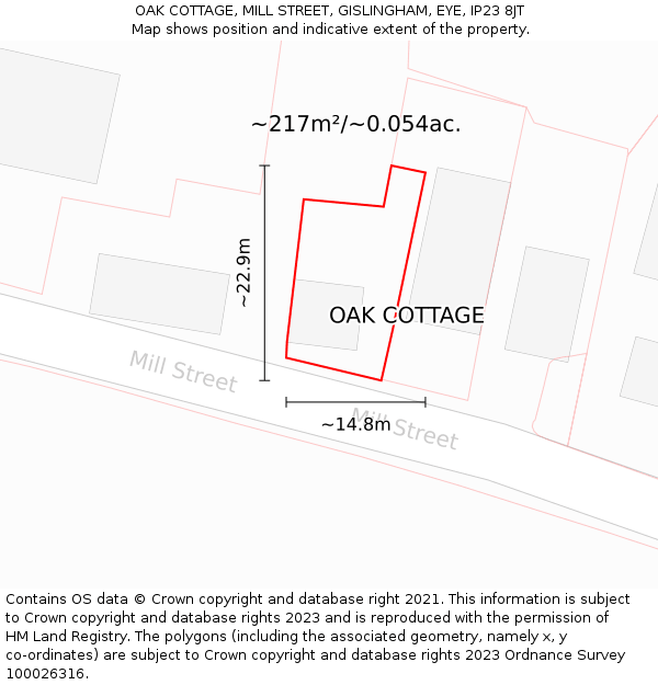 OAK COTTAGE, MILL STREET, GISLINGHAM, EYE, IP23 8JT: Plot and title map