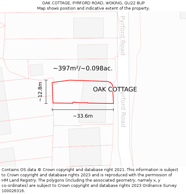 OAK COTTAGE, PYRFORD ROAD, WOKING, GU22 8UP: Plot and title map