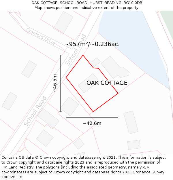 OAK COTTAGE, SCHOOL ROAD, HURST, READING, RG10 0DR: Plot and title map