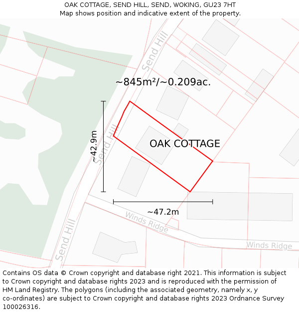 OAK COTTAGE, SEND HILL, SEND, WOKING, GU23 7HT: Plot and title map
