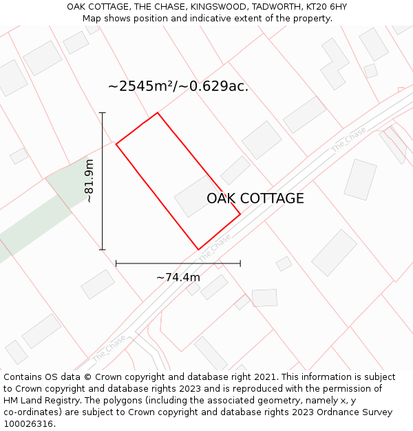 OAK COTTAGE, THE CHASE, KINGSWOOD, TADWORTH, KT20 6HY: Plot and title map
