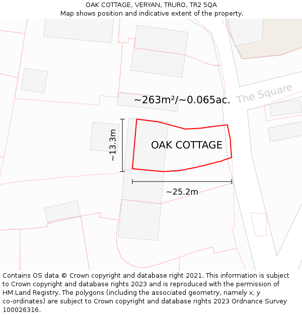 OAK COTTAGE, VERYAN, TRURO, TR2 5QA: Plot and title map