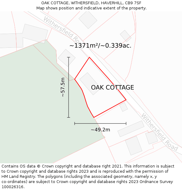 OAK COTTAGE, WITHERSFIELD, HAVERHILL, CB9 7SF: Plot and title map