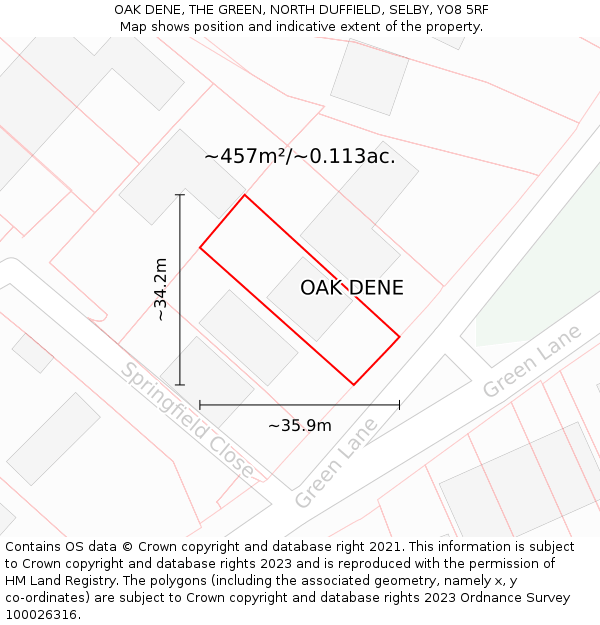 OAK DENE, THE GREEN, NORTH DUFFIELD, SELBY, YO8 5RF: Plot and title map