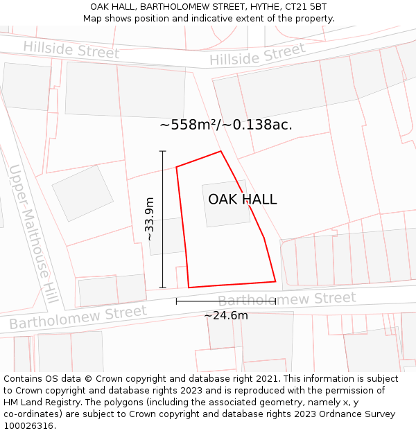 OAK HALL, BARTHOLOMEW STREET, HYTHE, CT21 5BT: Plot and title map