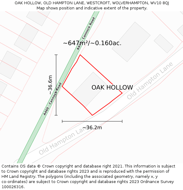 OAK HOLLOW, OLD HAMPTON LANE, WESTCROFT, WOLVERHAMPTON, WV10 8QJ: Plot and title map