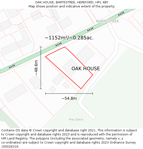 OAK HOUSE, BARTESTREE, HEREFORD, HR1 4BY: Plot and title map