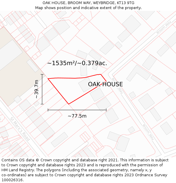 OAK HOUSE, BROOM WAY, WEYBRIDGE, KT13 9TG: Plot and title map
