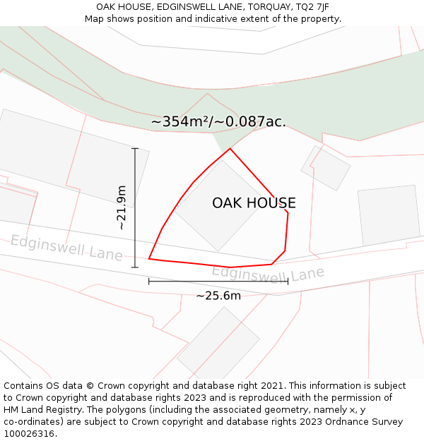 OAK HOUSE, EDGINSWELL LANE, TORQUAY, TQ2 7JF: Plot and title map