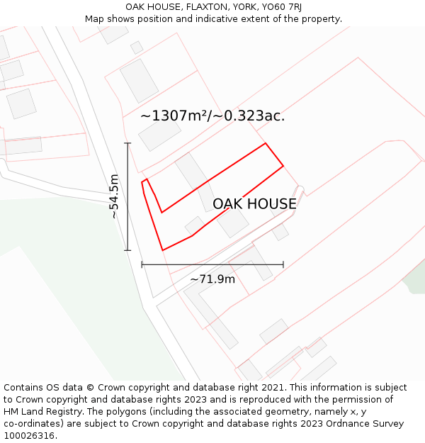 OAK HOUSE, FLAXTON, YORK, YO60 7RJ: Plot and title map