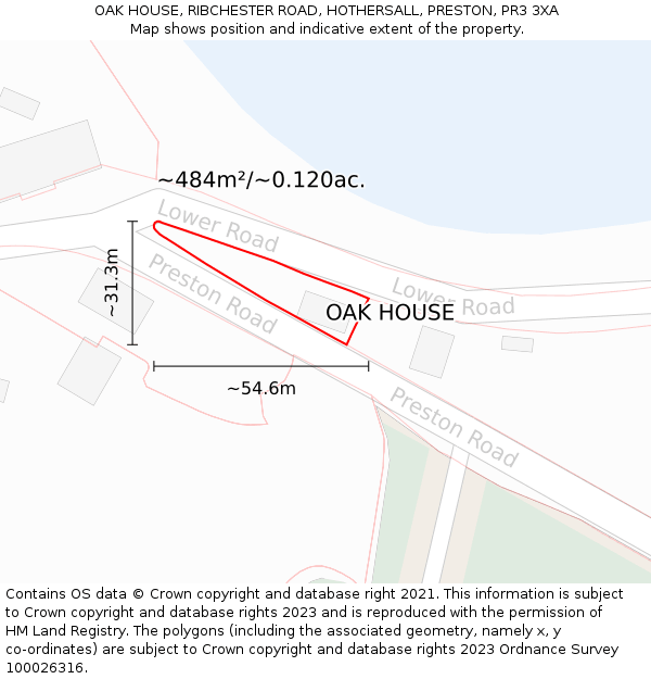 OAK HOUSE, RIBCHESTER ROAD, HOTHERSALL, PRESTON, PR3 3XA: Plot and title map