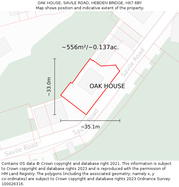 OAK HOUSE, SAVILE ROAD, HEBDEN BRIDGE, HX7 6BY: Plot and title map