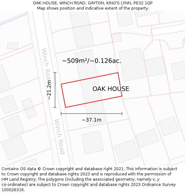 OAK HOUSE, WINCH ROAD, GAYTON, KING'S LYNN, PE32 1QP: Plot and title map