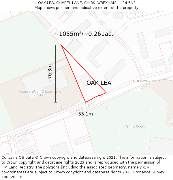 OAK LEA, CHAPEL LANE, CHIRK, WREXHAM, LL14 5NF: Plot and title map