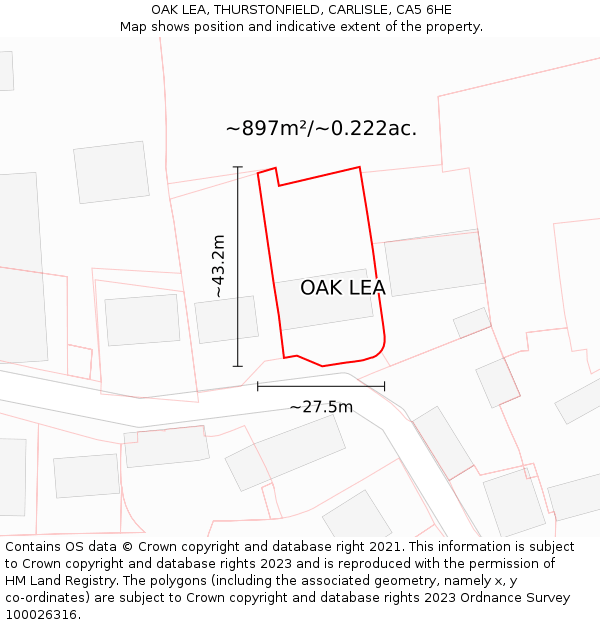 OAK LEA, THURSTONFIELD, CARLISLE, CA5 6HE: Plot and title map