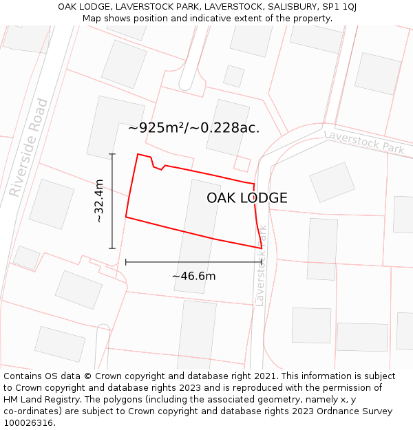 OAK LODGE, LAVERSTOCK PARK, LAVERSTOCK, SALISBURY, SP1 1QJ: Plot and title map