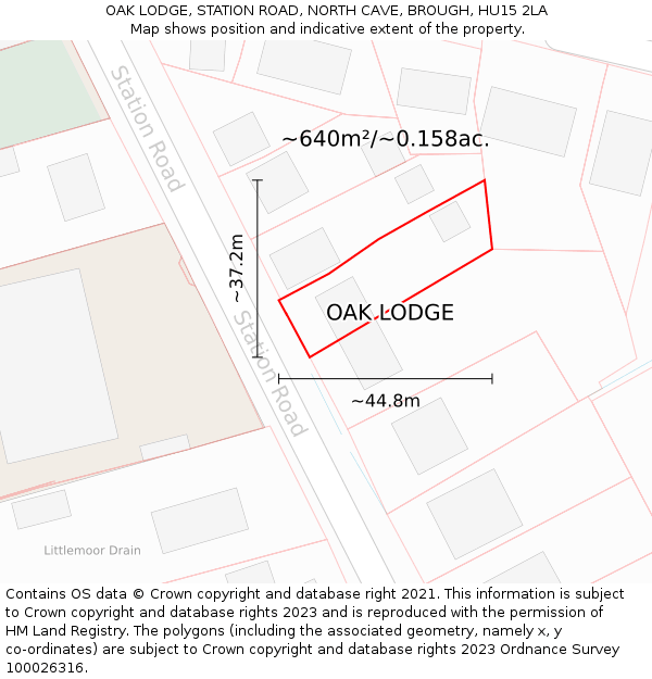 OAK LODGE, STATION ROAD, NORTH CAVE, BROUGH, HU15 2LA: Plot and title map