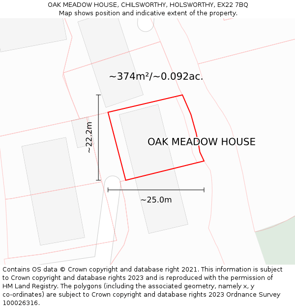 OAK MEADOW HOUSE, CHILSWORTHY, HOLSWORTHY, EX22 7BQ: Plot and title map