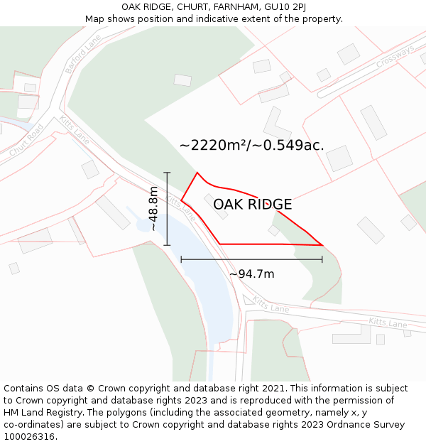 OAK RIDGE, CHURT, FARNHAM, GU10 2PJ: Plot and title map