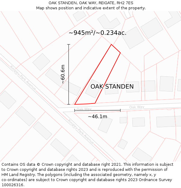 OAK STANDEN, OAK WAY, REIGATE, RH2 7ES: Plot and title map