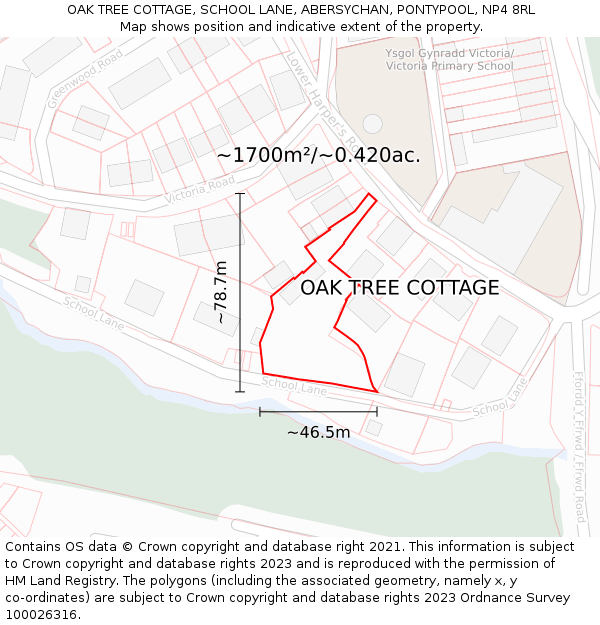OAK TREE COTTAGE, SCHOOL LANE, ABERSYCHAN, PONTYPOOL, NP4 8RL: Plot and title map