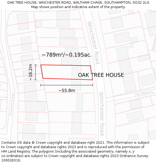 OAK TREE HOUSE, WINCHESTER ROAD, WALTHAM CHASE, SOUTHAMPTON, SO32 2LG: Plot and title map