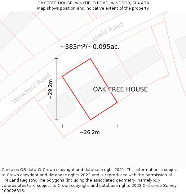 OAK TREE HOUSE, WINKFIELD ROAD, WINDSOR, SL4 4BA: Plot and title map