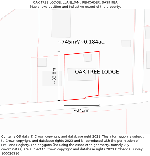 OAK TREE LODGE, LLANLLWNI, PENCADER, SA39 9EA: Plot and title map