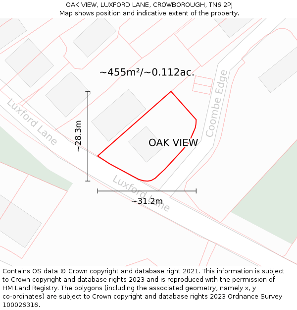 OAK VIEW, LUXFORD LANE, CROWBOROUGH, TN6 2PJ: Plot and title map