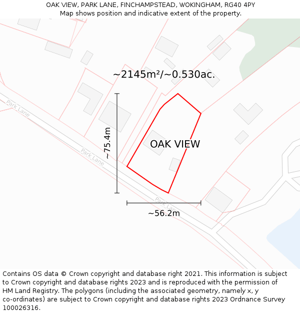 OAK VIEW, PARK LANE, FINCHAMPSTEAD, WOKINGHAM, RG40 4PY: Plot and title map