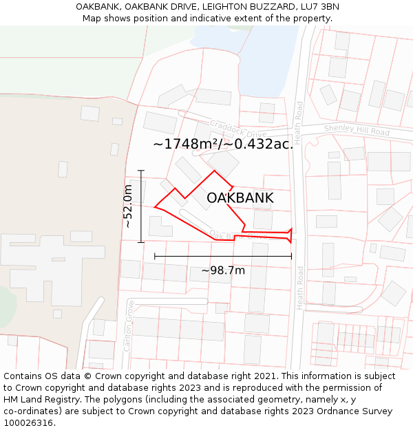 OAKBANK, OAKBANK DRIVE, LEIGHTON BUZZARD, LU7 3BN: Plot and title map