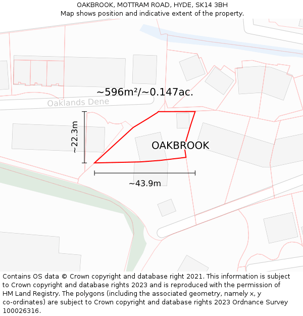 OAKBROOK, MOTTRAM ROAD, HYDE, SK14 3BH: Plot and title map