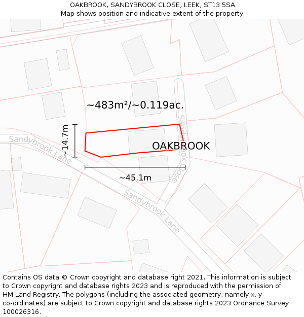 OAKBROOK, SANDYBROOK CLOSE, LEEK, ST13 5SA: Plot and title map