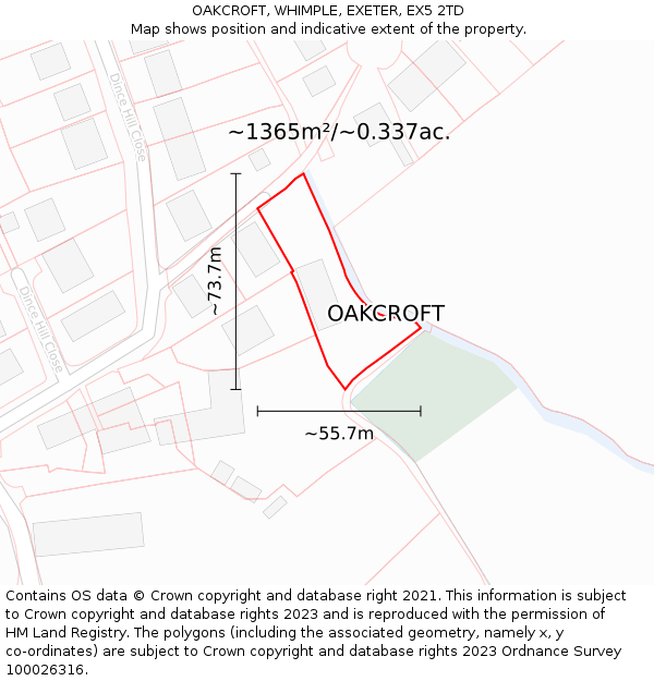 OAKCROFT, WHIMPLE, EXETER, EX5 2TD: Plot and title map