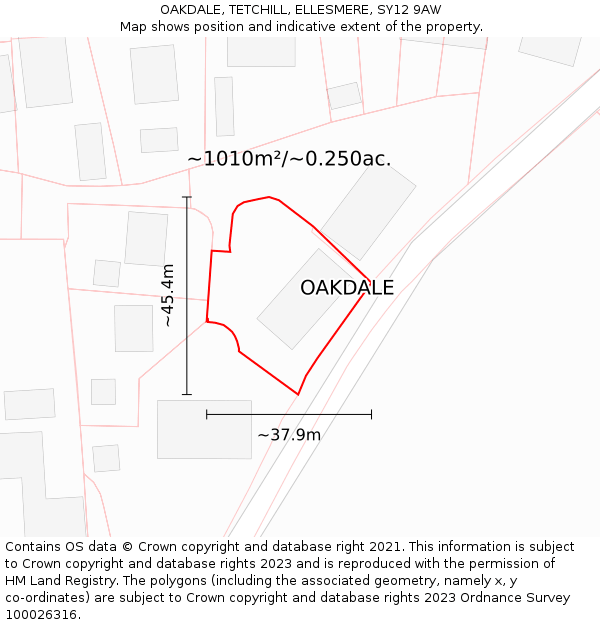OAKDALE, TETCHILL, ELLESMERE, SY12 9AW: Plot and title map