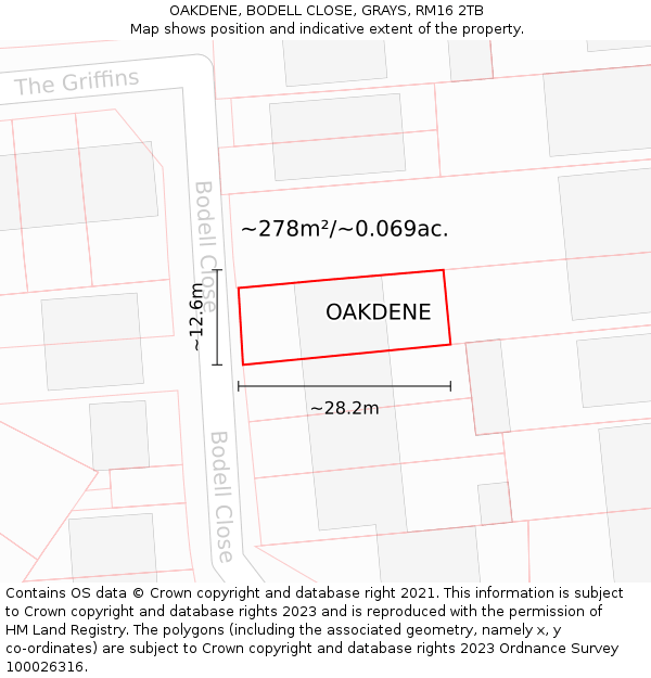 OAKDENE, BODELL CLOSE, GRAYS, RM16 2TB: Plot and title map